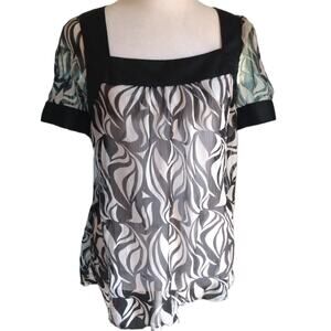 Ann Taylor Loft Zebra Print Sheer Blouse Sz 6 Square Neck Career Romantic